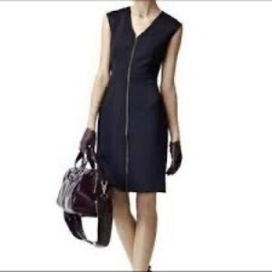 T Tahari,Black Velvet Touch Dress, Exposed Front Gold Zipper, So Soft, Elegant
